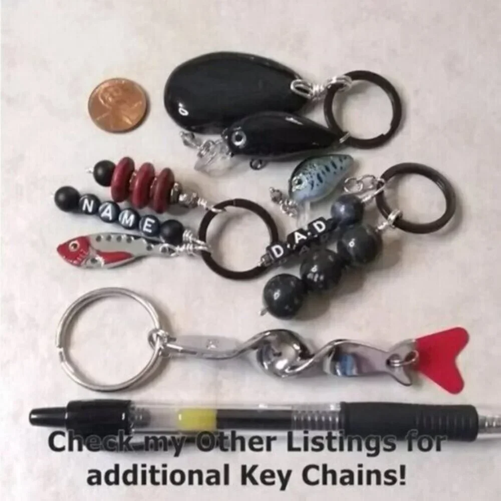Orange + Blue! Fishing Lure Key Chain - Anglers Key Ring! Choose His/Her Name!